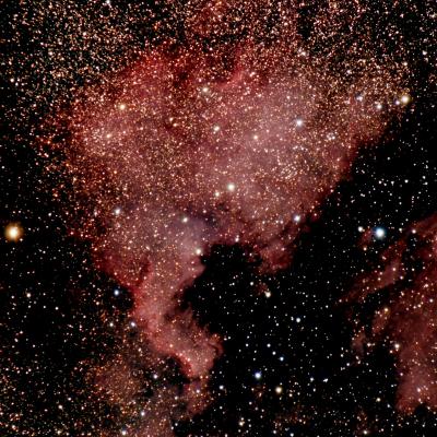 Nébuleuse Amérique du Nord, 230 poses de 60 secondes, caméra refroidie.