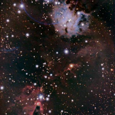 La nébuleuse du Cône et de la fourrue de Renard, 69 poses de 60 secondes, caméra refroidie.