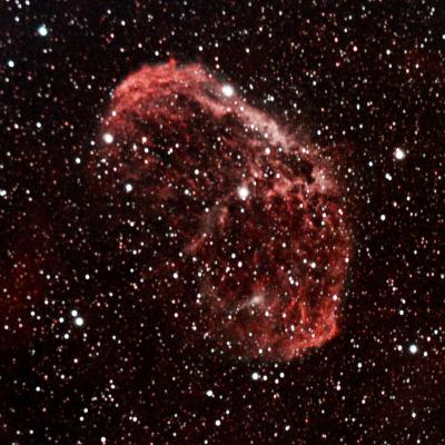 Nébuleuse du Croissant, 268 poses de 10 secondes + 28 poses de 60 secondes, caméra refroidie.
